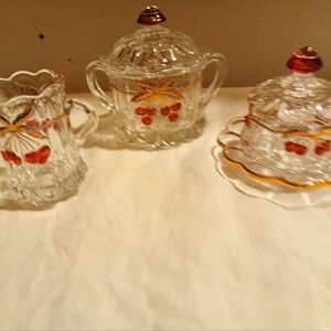 Vintage Mosser (Ohio) Cherry Thumbprint Children's Dining Accessories